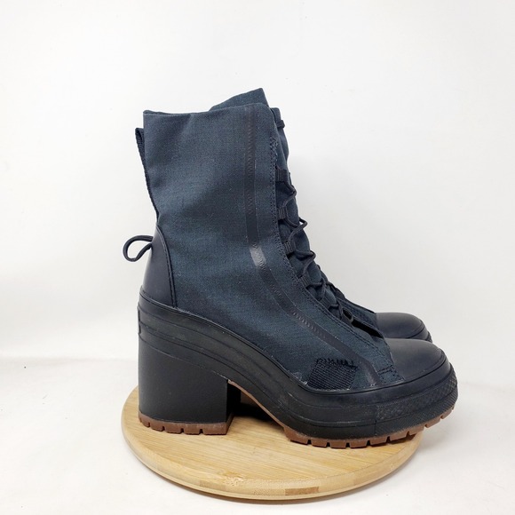 Converse Chuck Taylor All Star De Lux Heel Shoes Womens 8 Black Lug Hi Sneaker - Picture 9 of 15